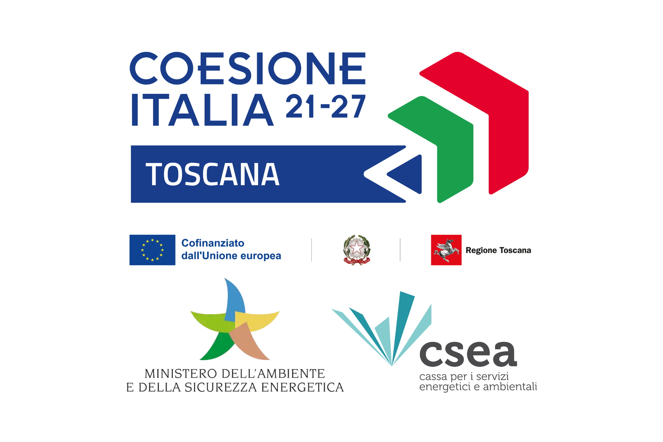 Coesione Italia 21-27 Toscana, Unione Europea, Repubblica Italiana, Regione Toscana, Ministero dell'Ambiente e della Sicurezza Energetica, CSEA